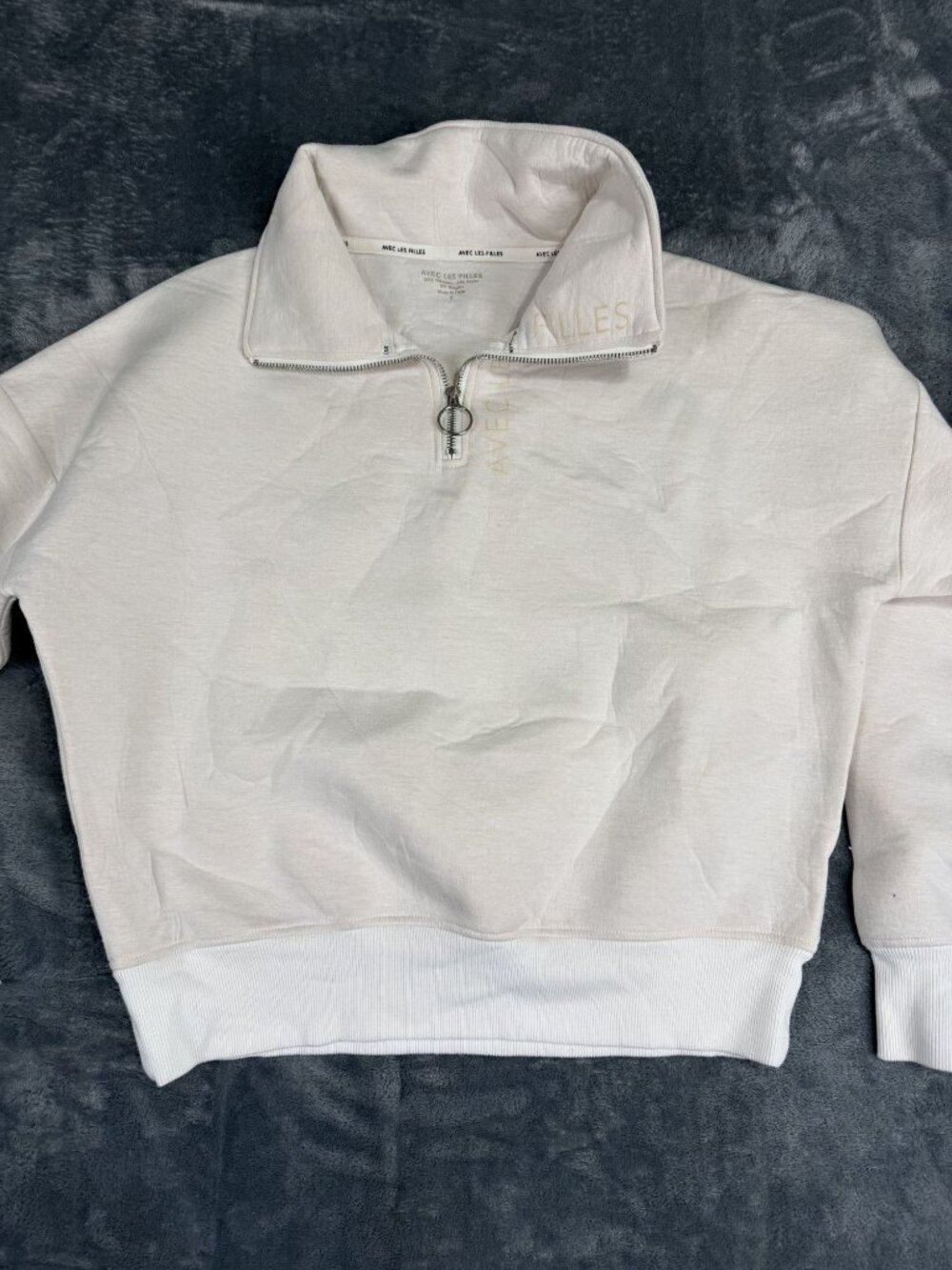 Avec Les Filles Womens Beige Half-Zip Pullover Sweatshirt S